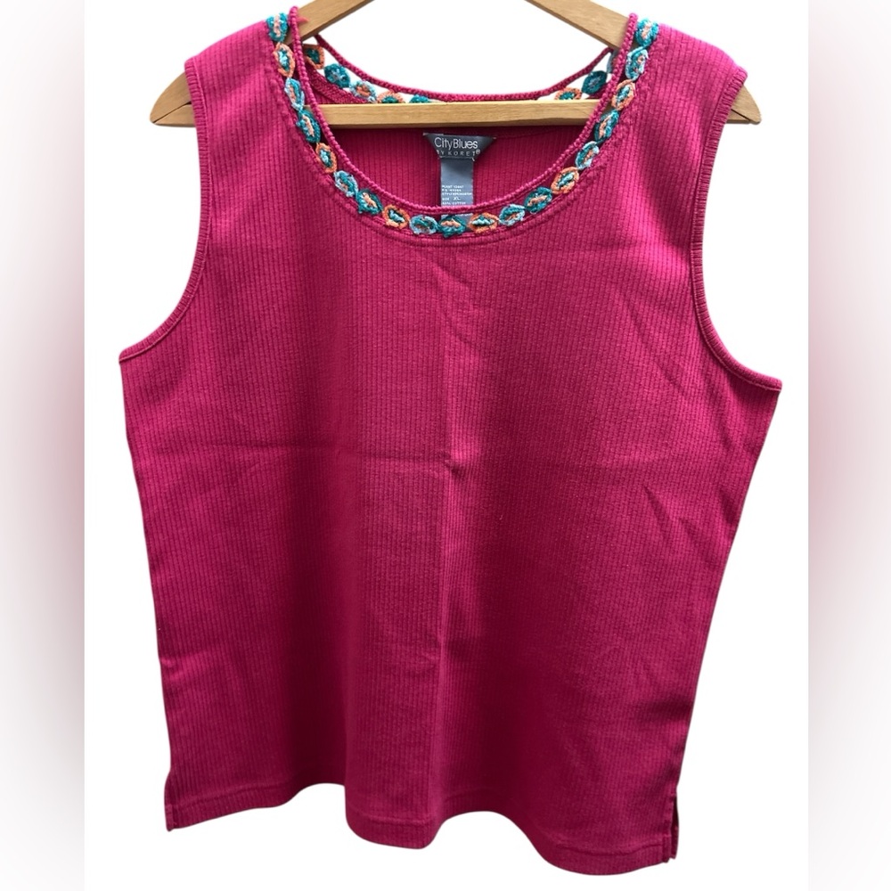 🍪 City Blues by Koret Fuchsia Rib Knit Tank Top with Crocheted Neckline XL